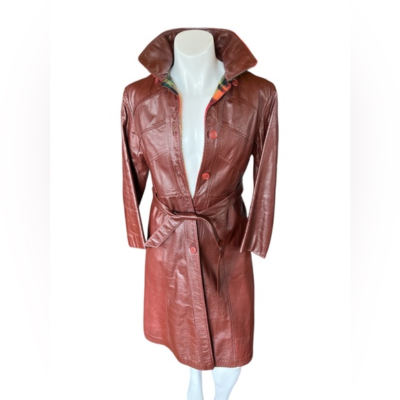 Jackets & Blazers - Vintage 70s leather Trench coat with Flannel Liner